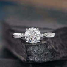 Bague de fiançailles en or blanc 14 carats et moissanite coupe ronde 2,20...