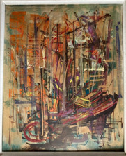 Pierre GONTARD tableau Huile sur carton HSC bateau marine XX Marseille