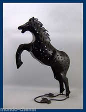 GRAND PHOTOPHORE EN TOLE, noir, cheval, 46 cm, sur socle