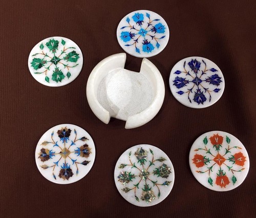 White marble drink coaster - white,