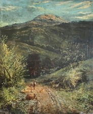 Superbe Paysage De Montagne Animé - Tableau Ancien XIX - 19eme Siècle 