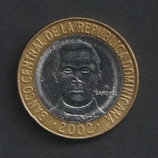 5 Pesos 2002, République DOMINICAINE, DOMINICANA, SANCHEZ, 5.99 G, Ø 23, KM 891