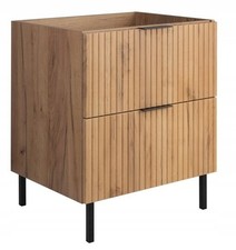 Meuble sous-lavabo sur pied FLOW 60 cm façade rainurée chêne avec plateau