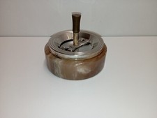 Cendrier Vintage en Pierre d'Onyx et Métal Argenté avec Système Rotatif