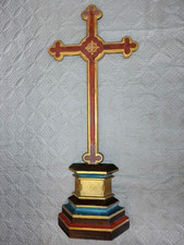 66 cm !/ANCIEN CROIX BOIS PEINT/GOTHIQUE/SANS CORP JESUS/OBJETS RELIGIEUX/AUTEL