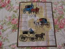 Torchon calendrier vintage 1978  fiacres calèche 62 X 46 cm