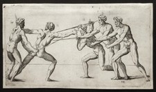 Gravure 16è Ecole italienne. ESCRIME