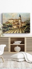 Tableau ancien huile paysage de Provence hameau village perché Michel Nouguier