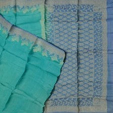 Namaste Ancien Bleu Canard Saris 100% Pure Soie Tissé Indien 4,57 M Artisanat