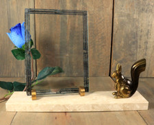 French ART DECO Picture Frame Bronzed Spelter Squirrel Statue Marble 1930s