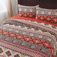 Couvre-Lit Matelassé en Coton Réversible Avec 2 Taies D'Oreiller Boho