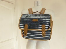 SYMPA SAC A DOS CARTABLE NEUF MARQUE KICKERS TISSU JEANS BLEU RAYE