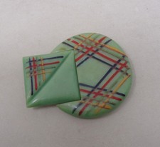 Boucle de ceinture ancienne en galalithe - Décor géométrique peint - ART Déco