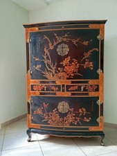 meuble télé hi-fi style chinois laqué 4 portes 2 tiroirs