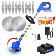Coupe Bordure à Batterie 21V Débroussailleuse Sans Fil Légère + 2 Disques Acier