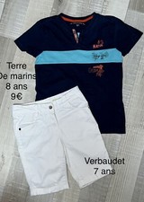 Terre De Marins Verbaudet 7 / 8 ANS Garçon: T Shirt Bleu + Short Été Blanc TBE