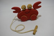 Crabe a roulette jouet ancien bois double face jeu eveil