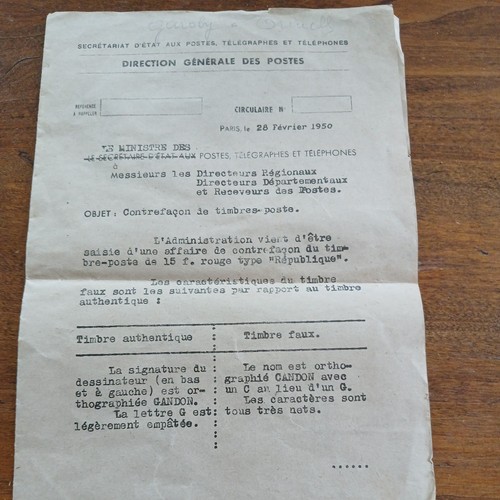 Notice poste faux - notice, timbre