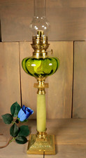 Antique French Victorian Table Oil Lamp Green Onyx Bronze Glass Parlor 19thC