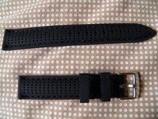 20 mm SOLIDE BRACELET A TROUS BOMBÉ GOMME NOIR COUSU RALLYE RACING NAUTIC DIVER