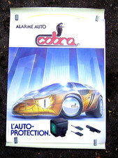 AFFICHE 120 x 160 cm ancienne : ALARME AUTO COBRA / AUTOMOBILE SERPENT