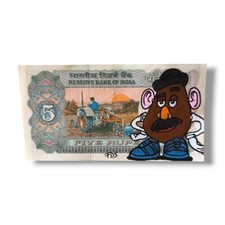 Monsieur Patate – Art Unique sur Billet d' Inde | Œuvre Originale Pop Art