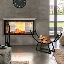 Étagère à bois porte range bûche de cheminée demi-rond en acier noir 55x21x94 cm