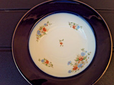 JEAN POUYAT  LIMOGES - J P L - ANCIENNE ASSIETTE CREUSE BLEU COBALT DECOR FLEURS
