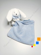 Doudou Plat/Mouchoir Lapin Blanc Bleu Noeud Papillon Fleur - Doudou Et Compagnie