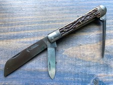 Ancien Couteau PARAPLUIE À L'ÉPREUVE 3 PIECES BOIS DE CERF VINTAGE KNIFE MESSER