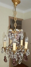 Magnifique Lustre à pampilles en bronze et cristal 5 lumières Hauteur 65 cm