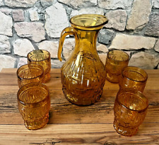 SUPERBE service a orangeade italien en verre ambré des années 70 déco vintage ++