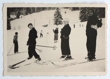 Enfants posent ski neige 3 - Photo ancienne snapshot