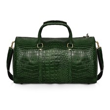 Genuine Cuir Vert Crocodile Peau Imprimé Polochon Unisexe Valise Cabine Sac Gym