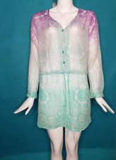 ANTIK BATIK  robe de plage coton turquoise mauve Taille : 38