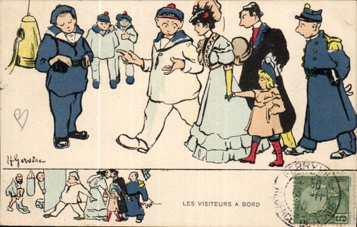 Les visiteurs bord - à,