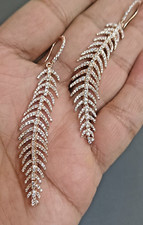 3.45Ct Rond Imitation Diamant Plume Pendantes Crochet Boucles 14k or Rose Plaqué