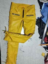 Pantalon de moto en cuir jaune