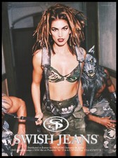 1990's Cindy Crawford Swish Jeans Magazine Print Ad Women Fashion Long Legs -1pg
