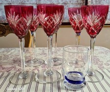 6 verres roemer cristal Saint Louis modèle Chantilly couleur rubis rouge 21,3 cm