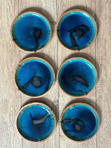 Lot assiettes grès bleu - assiettes,