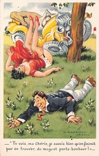 Carte postale ancienne card HUMORISTIQUE HUMOUR accident voiture sexy CHAPERON