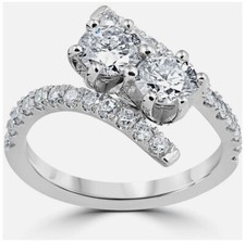 Bague de fiançailles ronde 2 carats véritable Moissanite 2 pierres contournem...