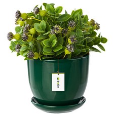 Cache-pot céramique pot de fleur peint à la main 130 mm vert foncé avec soucoupe