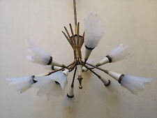 Lustre opalescent vintage 1950 10 tulipes en verre monture laiton doré Haut 78