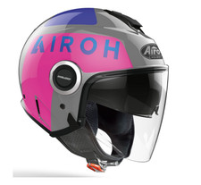 Casque Moto Scooter Demi Tech Jet Airoh Helios Up Rose Brillant Taille MS