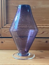 Vase années 70 Verre épais violet Soufflé - Bullé / Biot non signé /Forme Toupie