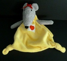 *. DOUDOU PLAT MARIONNETTE SOURIS HEYTENS JAUNE GRIS  BLANC COEUR ROUGE TTBE