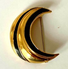 BROCHE LUNE Croissant doré émail noir MOON Goldtone Brooch pin NEW 3,4cm