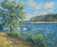 Georges Doublet (1911-1997) Vintage French Impressionist Oil Painting Seine 1956